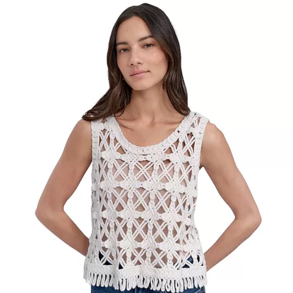 DKNY White Crochet Tank Top
